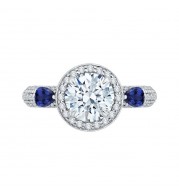 Shah Luxury 14K White Gold Round Diamond Halo Engagement Ring with Sapphire (Semi-Mount)