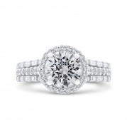 Shah Luxury 14K White Gold Round Cut Diamond Halo Engagement Ring  (With Center)