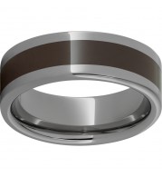 Rugged Tungsten  8mm Pipe Cut Polished Band with Brown CeramicInlay