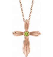 14K Rose Peridot Cross 16-18 Necklace