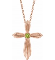 14K Rose Peridot Cross 16-18 Necklace