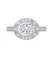 Shah Luxury 14K White Gold Oval Diamond Halo Engagement Ring (Semi-Mount)
