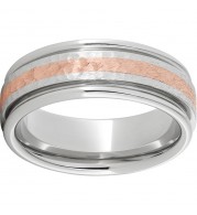 Serinium Rounded Edge Band with a 2mm 14K Rose Gold Inlay with Hammer Finish