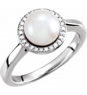 14K White Freshwater Cultured Pearl & .07 CTW Diamond Halo-Style Ring