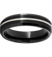 Black Diamond Ceramic Beveled Edge Band with a 1mm Sterling Silver Inlay