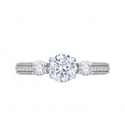 Shah Luxury 14K White Gold Round Diamond Three-Stone Engagement Ring (Semi-Mount)
