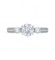 Shah Luxury 14K White Gold Round Diamond Three-Stone Engagement Ring (Semi-Mount)
