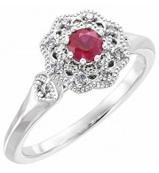 14K White Ruby & 1/10 CTW Diamond Ring