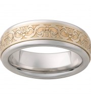 Serinium Pipe Cut Band with a 5mm 14K Yellow Gold Inlay and Fleur de Lis Laser Engraving