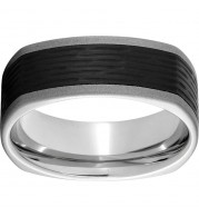Serinium Square Band with Bark 2 Black CeramicInlay and Sandblast Finish