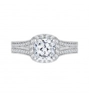 Shah Luxury 14K White Gold Cushion Cut Diamond Halo Engagement Ring (Semi-Mount)