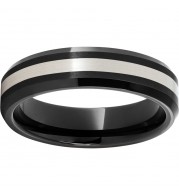 Black Diamond Ceramic Beveled Edge Band with a 2mm Sterling Silver Inlay