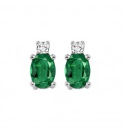 Gems One 14Kt White Gold Diamond (1/20Ctw) & Emerald (3/8 Ctw) Earring