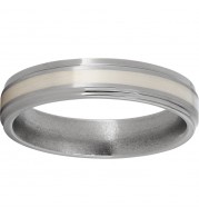 Titanium Flat Band with Grooved Edges, a 2mm Sterling Silver Inlay and Satin Finish