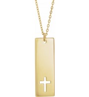 14K Yellow Pierced Cross Engravable Bar 16-18 Necklace