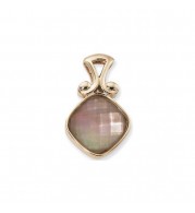 14K Yellow Gold 18mm Checkerboard Cushion Bronze Mother Of Pearl Pendant