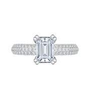 Shah Luxury 14K White Gold Euro Shank Emerald Diamond Cathedral Style Engagement Ring (Semi-Mount)