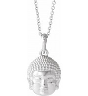 14K White 14.7x10.5 mm Meditation Buddha 16-18 Necklace