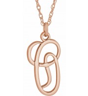 14K Rose Script Initial O 16-18 Necklace