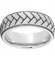 Serinium Domed Band with Milgrain Edges and Weave Laser Engraving