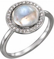 14K White Rainbow Moonstone & 1/8 CTW Diamond Halo-Style Ring