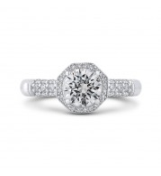 Shah Luxury Round Halo Diamond Vintage Engagement Ring In 14K White Gold (Semi-Mount)