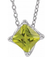 14K White Peridot Solitaire 16-18 Necklace