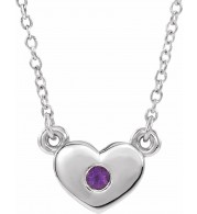 14K White Amethyst Heart 16 Necklace