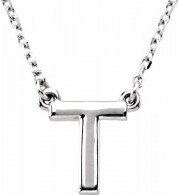 14K White Block Initial T 16 Necklace