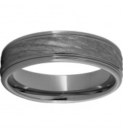 Rugged Tungsten  6mm Rounded Edge Band with Bark Finish