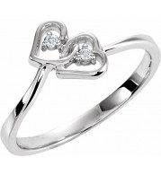 14K White .02 CTW Diamond Double Heart Ring