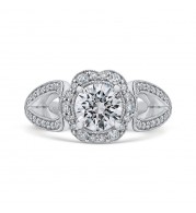 Shah Luxury 14K White Gold Round Diamond Floral Halo Engagement Ring with Split Shank (Semi-Mount)