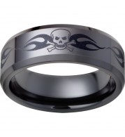 Black Diamond Ceramic Beveled Edge Band with Skull Laser Engraving