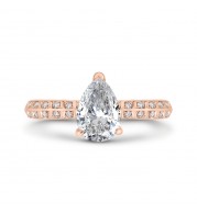 Shah Luxury 14K Rose Gold Pear Diamond Double Row Engagement Ring with Round Shank (Semi-Mount)