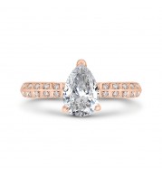 Shah Luxury 14K Rose Gold Pear Diamond Double Row Engagement Ring with Round Shank (Semi-Mount)