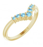 14K Yellow Aquamarine Graduated V Ring