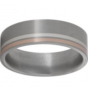 Titanium Flat Band with Off-Center Rose Gold and Sterling Silver Inlays and Satin Finish