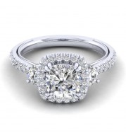 Gabriel & Co. 14k White Gold Victorian 3 Stone Halo Engagement Ring