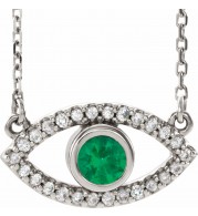 14K White Emerald & White Sapphire Evil Eye 18 Necklace
