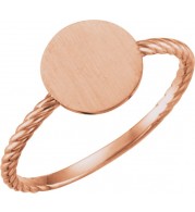 14K Rose Round Engravable Rope Ring