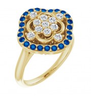 14K Yellow Blue Sapphire & 1/3 CTW Diamond Ring