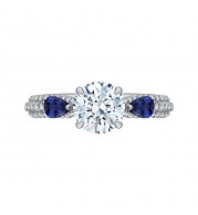 Shah Luxury 14K White Gold Round Diamond and Sapphire Engagement Ring (Semi-Mount)