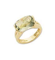 14K Yellow Gold Cushion Praseolite Ring