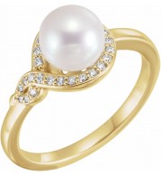14K Yellow Cultured Freshwater Pearl & 1/10 CTW Diamond Bypass Ring