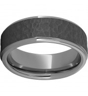 Rugged Tungsten  8mm Flat Grooved Edge Band with Sandblasted Moon Finish
