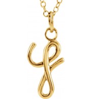 14K Yellow Script Lowercase Initial Y 18 Necklace