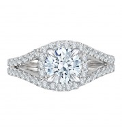 Shah Luxury 14K White Gold Round Diamond Halo Engagement Ring with Split Shank (Semi-Mount)