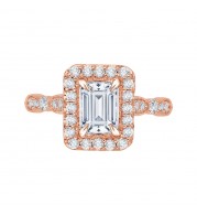 Shah Luxury 14K Rose Gold Emerald Cut Diamond Halo Vintage Engagement Ring (Semi-Mount)