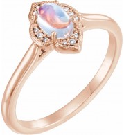 14K Rose Rainbow Moonstone & .03 CTW Diamond Clover Cabochon Ring