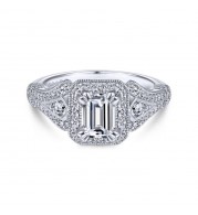 Gabriel & Co. 14k White Gold Victorian Halo Engagement Ring